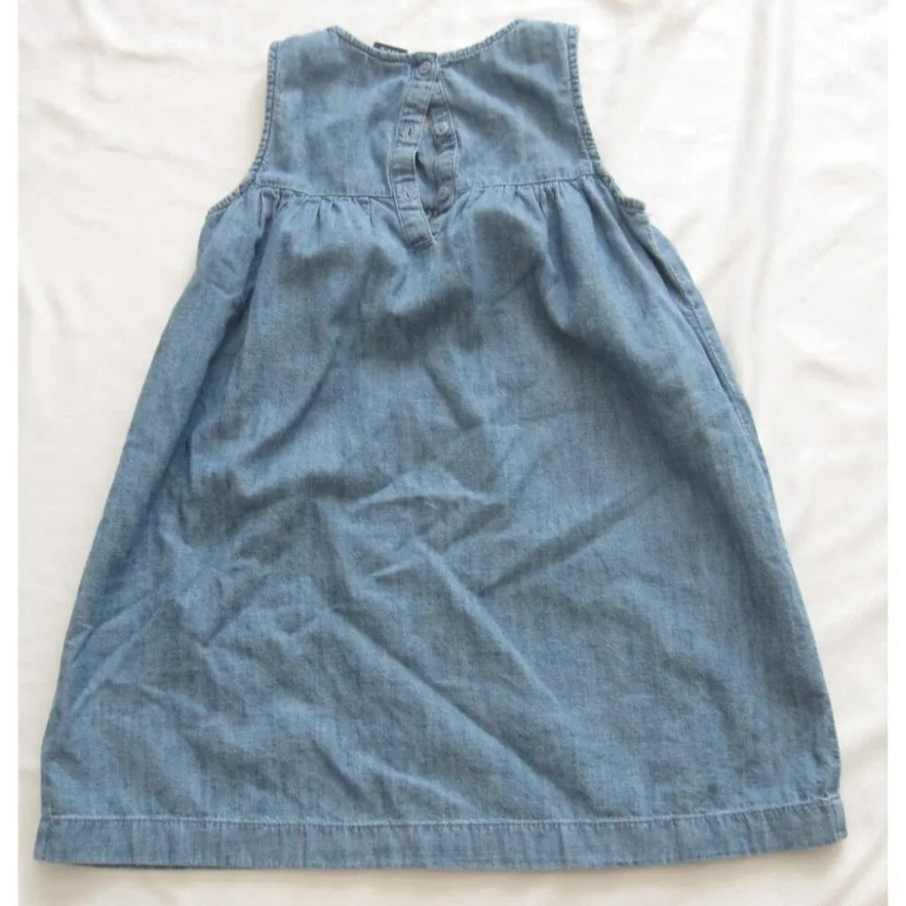 Gap Kids Girls Premium 1969 Denim Embroidered Sundress Blue Pink Floral Boho L